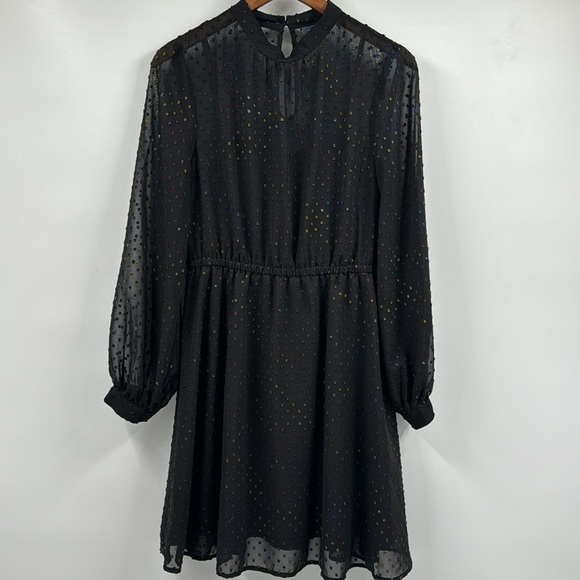 Modcloth Established Aplomb Rainbow Swiss Dot Long Sleeve Dress Size Large - Picture 6 of 12